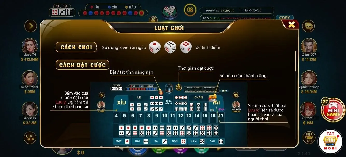 Quy tắc chơi sicbo game Hitclub đơn giản